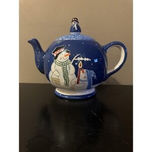 jolly follies S'Mores the Merrier Holiday Christmas Snowman Blue TEAPOT 4cups
